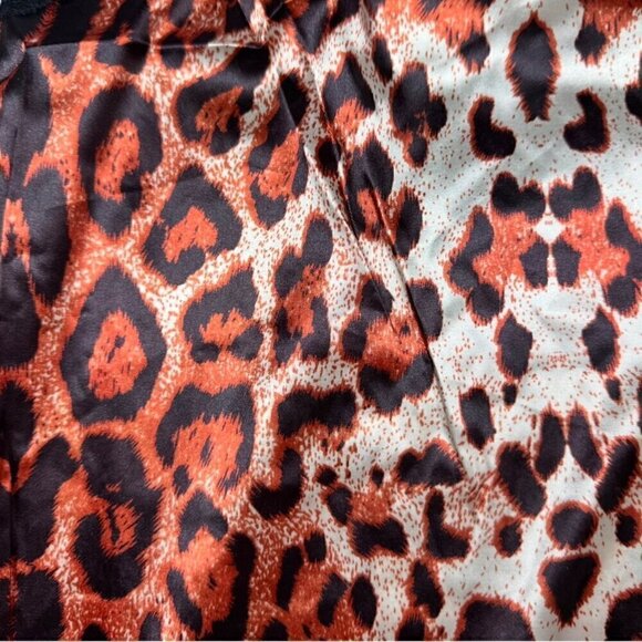 NWT Fredericks of Hollywood Satin Maxi Gown Sz.S Leopard Print Black Lace Sheer - Picture 8 of 10